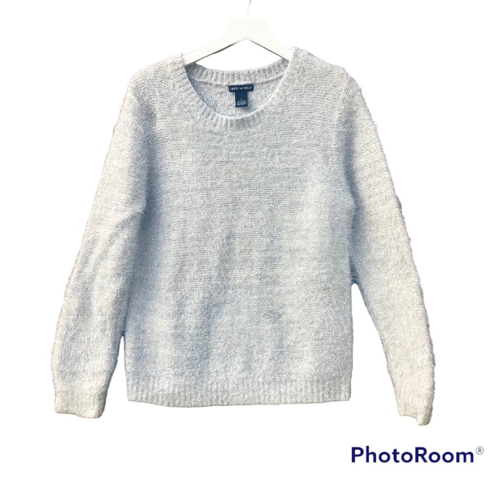 LAUREN MICHELLE Sweater Silver Sparkly Fuzzy Crewneck Size L